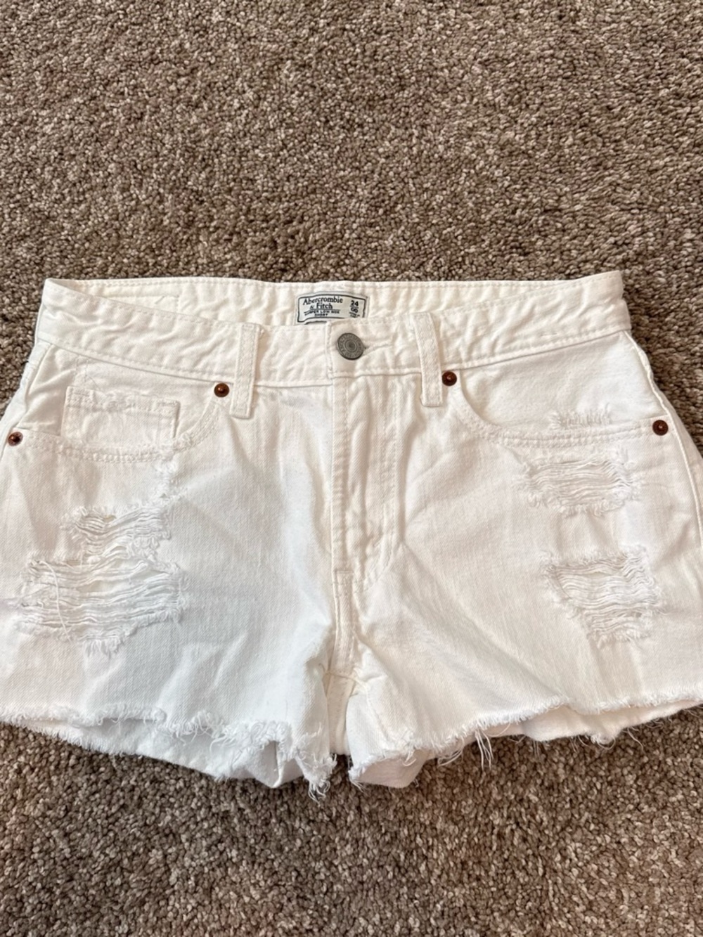 Abercrombie & Fitch White Ripped Denim Cutoff Shorts